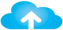 blaue Wolke mit einem Pfeil nach oben als Symbol für online lernen